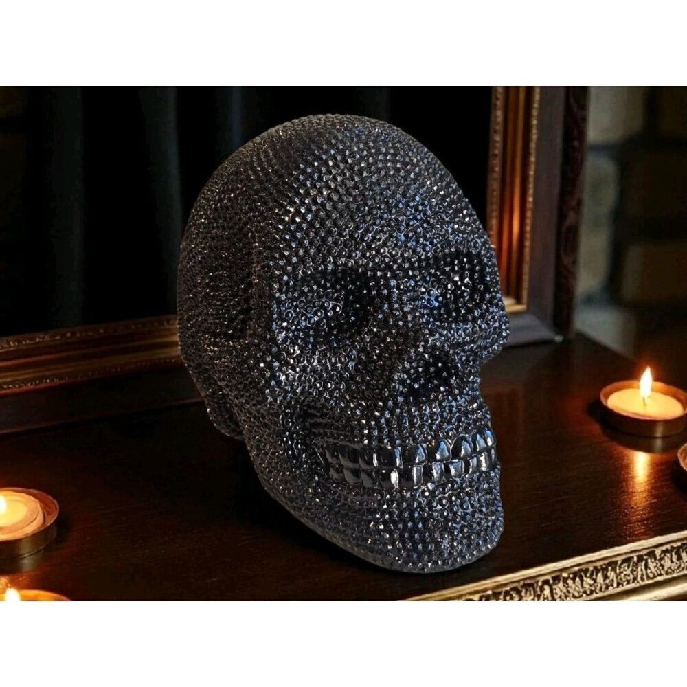 New Black Rhinestone Halloween Skull Room Decor Decoration Figurine Sculpture